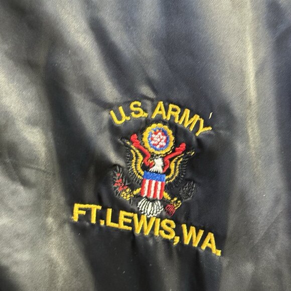 Vintage 80s ROTC Bomber Jacket Mens Large Black Satin Embroidered Military - Picture 4 of 16